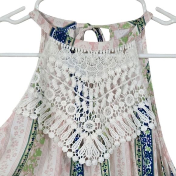 Mistic Prysm by Listicle Crochet Lace Trapeze Dress Wide Stripe Chiffon Shift - Picture 2 of 9